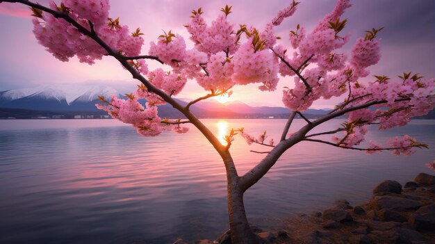 Japonia Zen krajobraz panoramiczny widok fotografia Sakura kwiaty pagoda pokój cisza wieża ściana