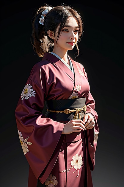 Japońska młoda piękna modelka ubrana w piękne kimono, wykwintne piękno tapety w tle