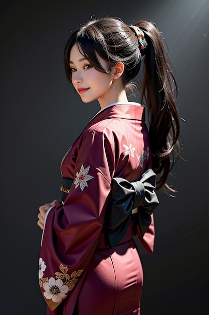 Japońska młoda piękna modelka ubrana w piękne kimono, wykwintne piękno tapety w tle