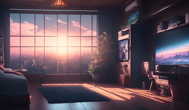 Japoński pokój z tłem w stylu anime Generacyjna sztuczna inteligencja