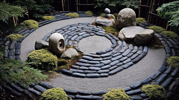 japoński_rock_garden_rock_garden_summer_yin_yang_symbol