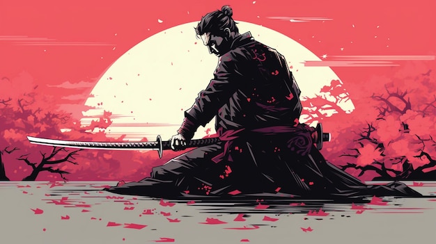 japoński samuraj z kataną