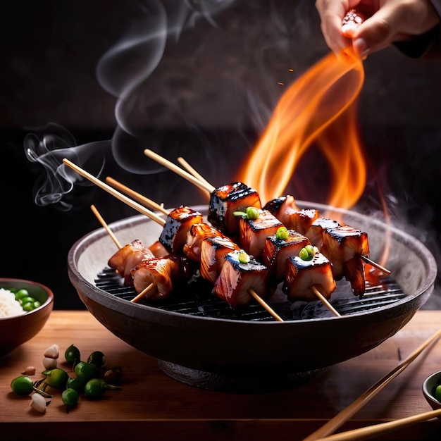 Japońskie yakitori grillowane kurczaki tradycyjne przekąski