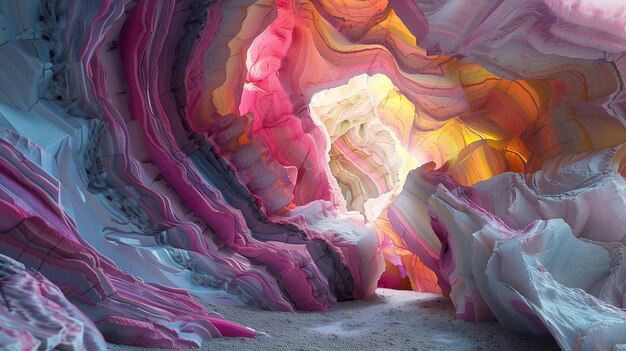 Zdjęcie jaskinia z różowymi i żółtymi falami