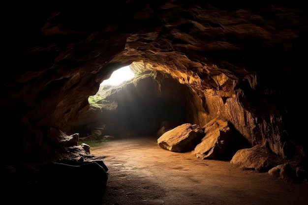 Jaskinia ze światłem świecącym z zewnątrz Pi?kna jaskinia z promieniami s?o?ca