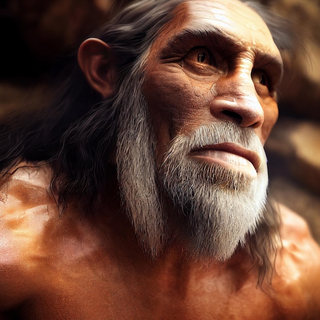 Zdjęcie jaskiniowiec lub realistyczny portret neandertalczyka 3d