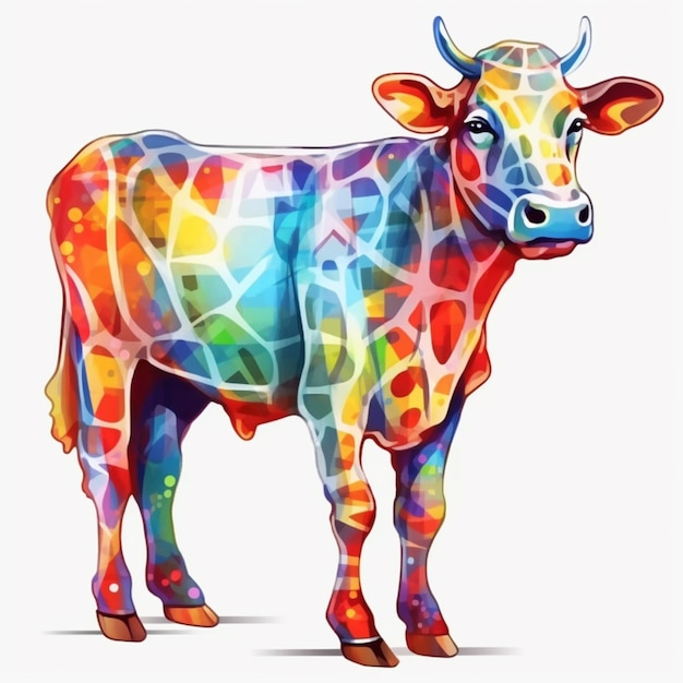 Jaskrawo kolorowe krowy stojące przed białym tłem generatywna ai