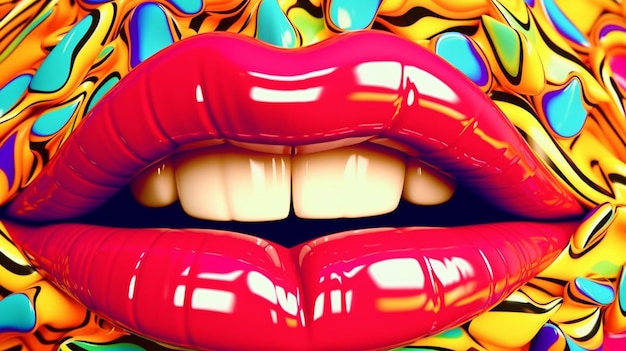 jaskrawo kolorowe usta i usta są pomalowane jasnymi kolorami generatywnymi AI