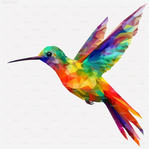 jaskrawo kolorowy kolibri latający na niebie z rozłożonymi skrzydłami