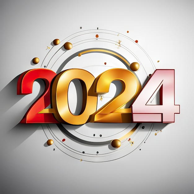 Jaskrawo kolorowy numer 2024 odzwierciedlający nowy rok na tle z wystrojem świątecznym Utworzono grafikę