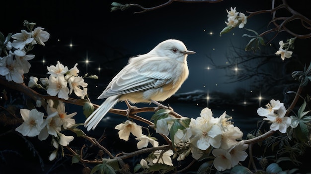 Jasna księżycowa noc z białym świętym ptakiem