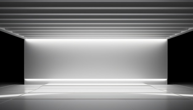 Jasna nowoczesna maketa z czystymi białymi panelami ukrytego oświetlenia, które rzuca ostre cienie