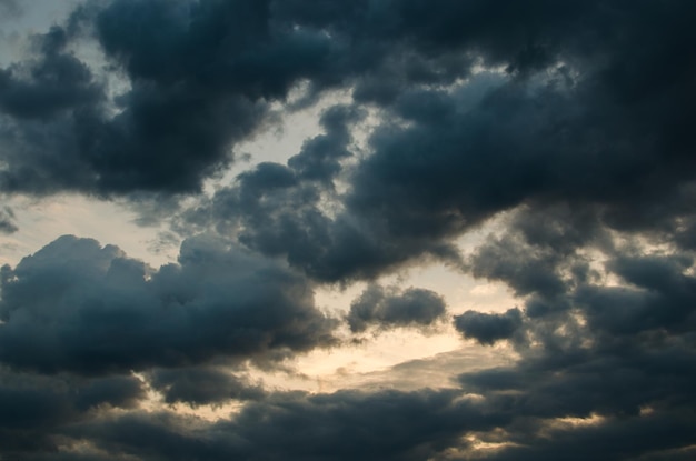 Jasne chmury Cumulus w świetle zachodzącego słońca po deszczu