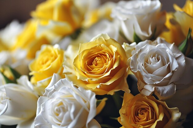 Jasne i wesołe żółto-białe tło róży stworzone za pomocą narzędzi sztucznej inteligencji