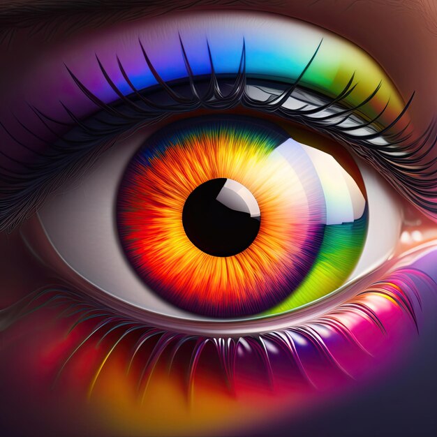 Zdjęcie jasne ludzkie oko z kolorami tęczy