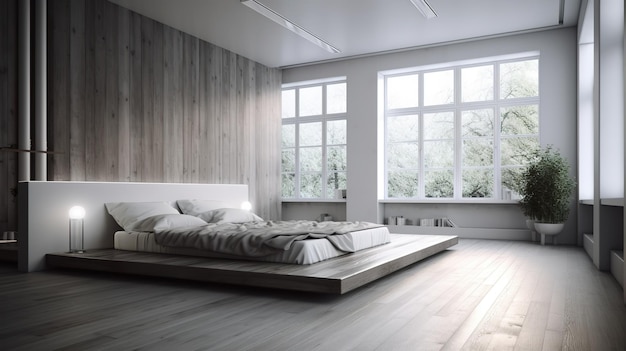 Jasne minimalistyczne wnętrze w sypialni Współczesna i spokojna przestrzeń mieszkalna