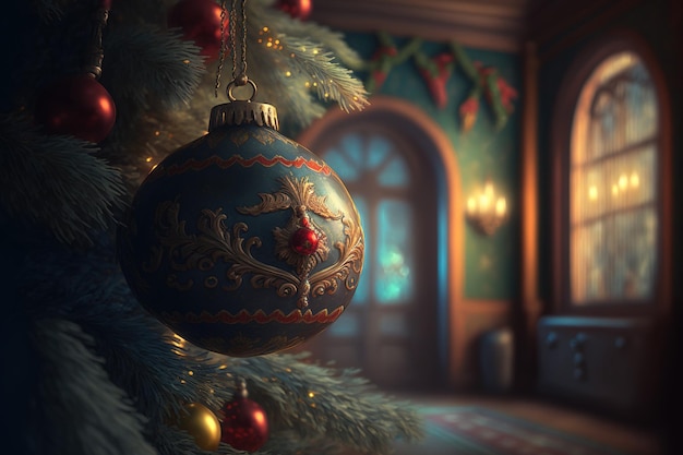 Jasne ozdoby świąteczne, zabawki i ozdoby z poprzedniej epoki Wesołych Świąt