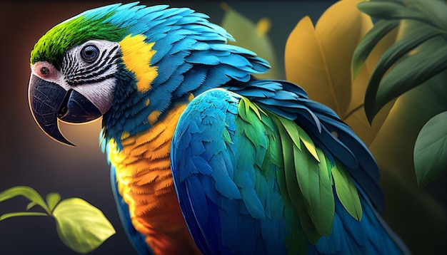 Jasne papugi na gałęzi w lesie tropikalnym