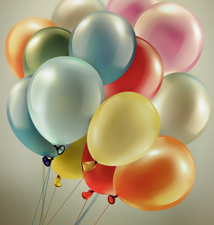 Zdjęcie jasne świąteczne tło z jasnymi kolorowymi balonami