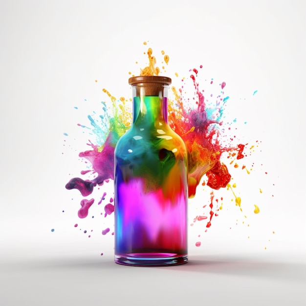 Jasno kolorowa ciecz w szklanej butelce z korkiem generatywnym ai