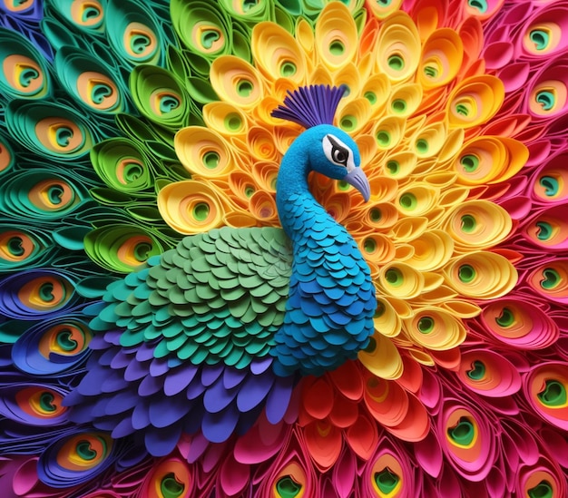 Jasno kolorowa sztuka na papierze pawia z piórami