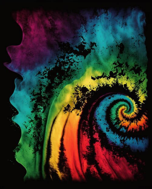 Zdjęcie jasno kolorowy spiralny wzór na czarnym tle z czarnym tłem generatywny ai