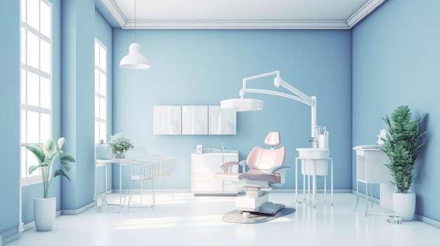 Zdjęcie jasno oświetlone biuro dentystyczne z kanapą i komputerami
