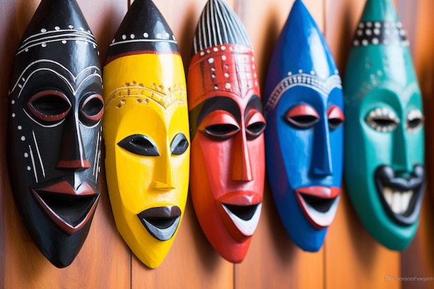 Zdjęcie jasno pomalowane afrykańskie maski plemienne