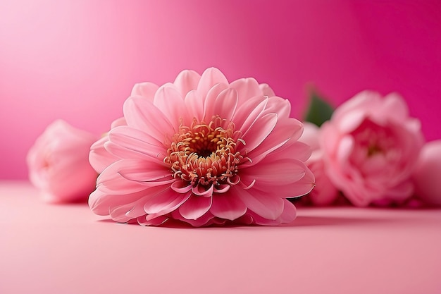 jasno różowe tło i szczegóły na brygdzie z ładnymi kwiatami