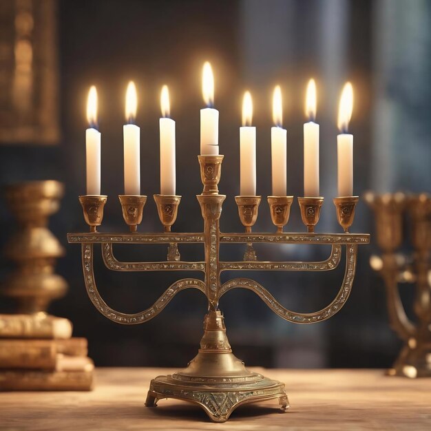 Zdjęcie jasno świecąca menorah hanukkah miękkie skupienie