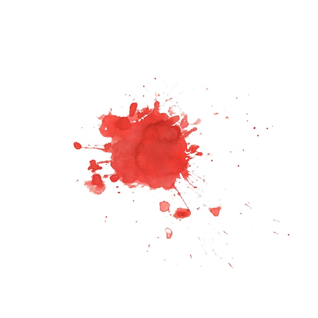 Jasnoczerwona szkarłatna plama krwi z plamami do projektowania i wystroju dnia zmarłych Halloween Akwarela ilustracja ręcznie rysowana Odizolowany obiekt na białym tle