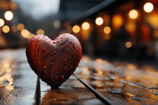 Jasnoczerwone serce na starym drewnie symbolizuje ponadczasową miłość Mimo że jest stare, nadal wygląda świeżo. Po prawej stronie znajduje się miejsce na kopię, w którym można dodać tekst na Walentynki lub prezentacje ślubne