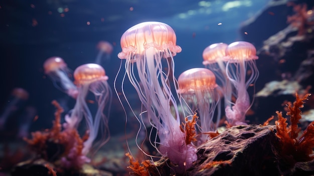 Jasnofioletowa fotografia podwodna meduzy