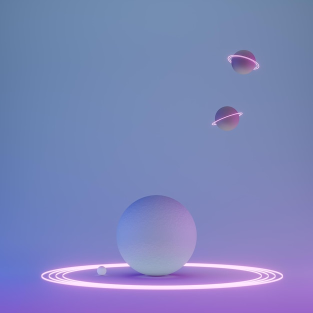 Jasnoniebieskie kule z neonowym renderowaniem 3d