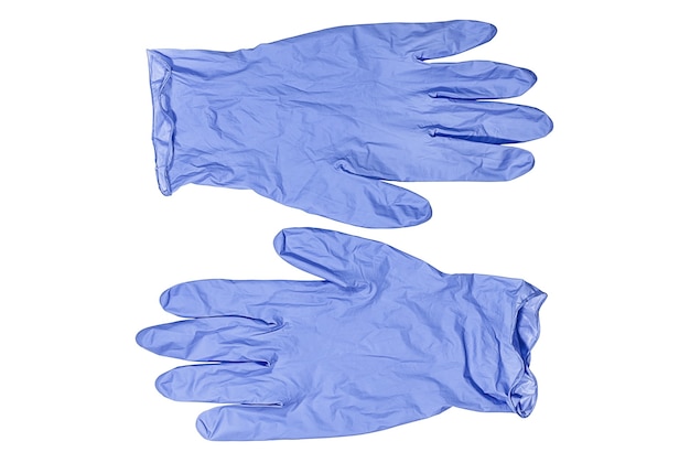 Jasnoniebieskie rękawiczki medyczne na białym tle Opieka zdrowotna i medycyna