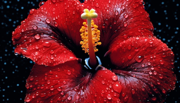 Zdjęcie jasnożółta głowa kwiatów świeci w wilgotnej przyrodzie generowanej przez sztuczną inteligencję