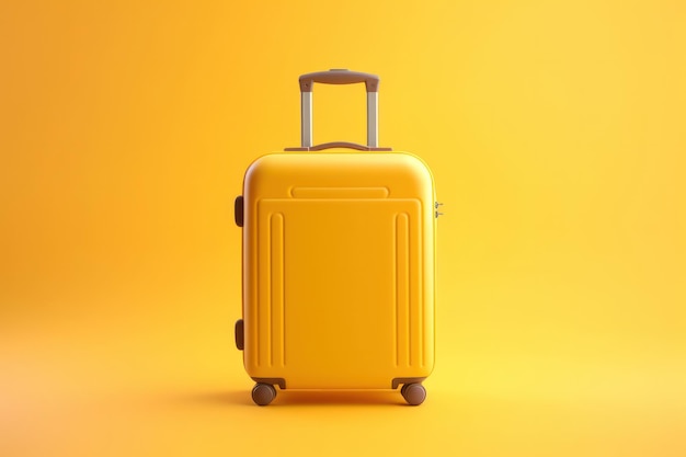 Jasnożółta walizka z poliwęglanu na żółtej kopii przestrzeni Generative AI