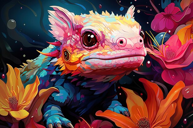 Zdjęcie jasny i kolorowy styl fawizmu axolotla generative ai