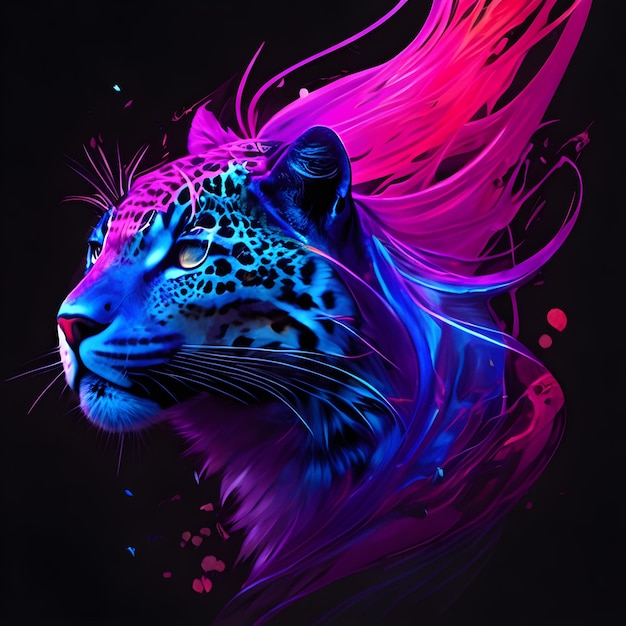 Jasny neonowy artystyczny portret jaguara generatywnej sztucznej inteligencji