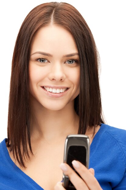 jasny obraz bizneswoman z telefonem komórkowym