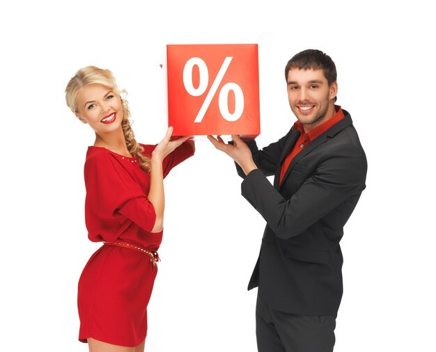 jasny obraz mężczyzny i kobiety ze znakiem procentu