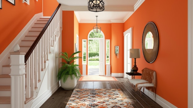 Jasny pomarańczowy korytarz w nowoczesnym domu