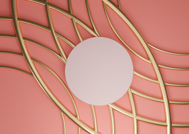 Jasny różowy wyświetlacz 3D płaski stojak na podium luksusowa kompozycja abstrakcyjna ozdoby ze złotymi liniami
