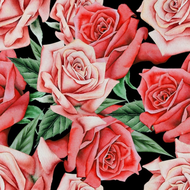 Jasny wzór z kwiatami. Róża. Akwarela ilustracja. Ręcznie rysowane.