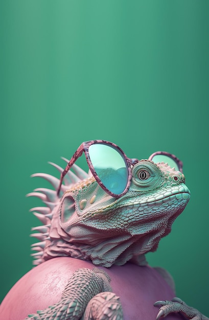 Jaszczurka w okularach z napisem iguana.