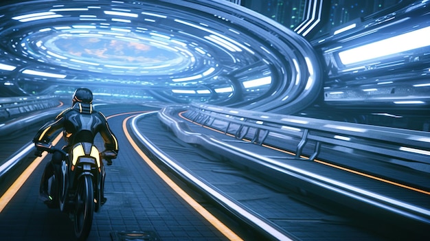 Zdjęcie jazda na motocyklu futurystyczny motocykl