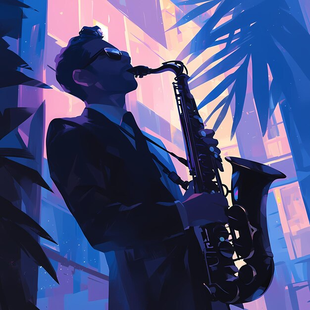 Jazzowy pasjonat saksofonista w elegancji