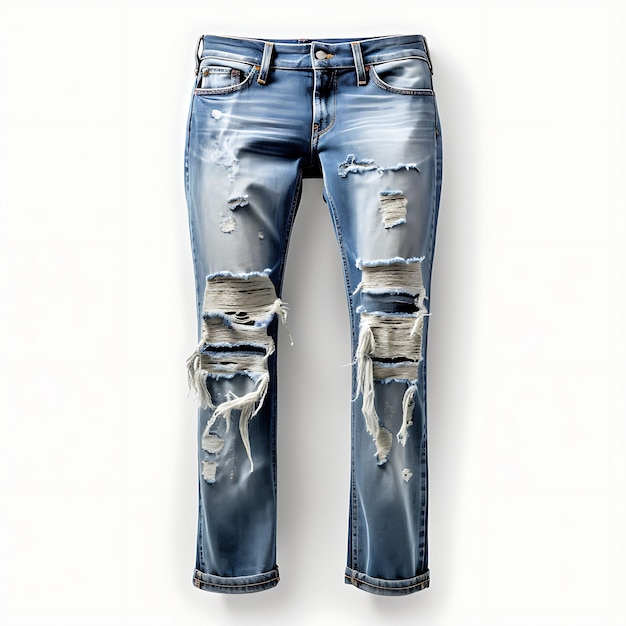 Jeans Denim Distressed Design Style for Women All Ages Slim Fashions Ubrania na czystym tle