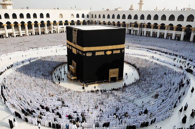 Jeddah Arabia Saudyjska 27 lutego 2023 Muzułmańscy pielgrzymowie w Kabie w meczecie Haram w Mekce Arabia Saudyjska Rano wykonują umrę