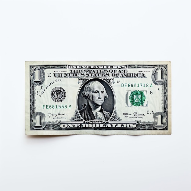 Zdjęcie jeden banknot dolarowy na białym tle